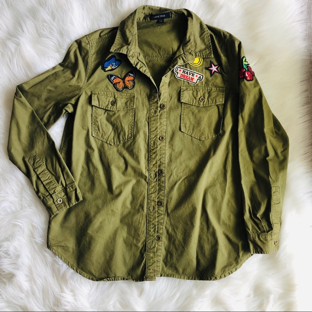 Love Tree Button Down Green Shirt